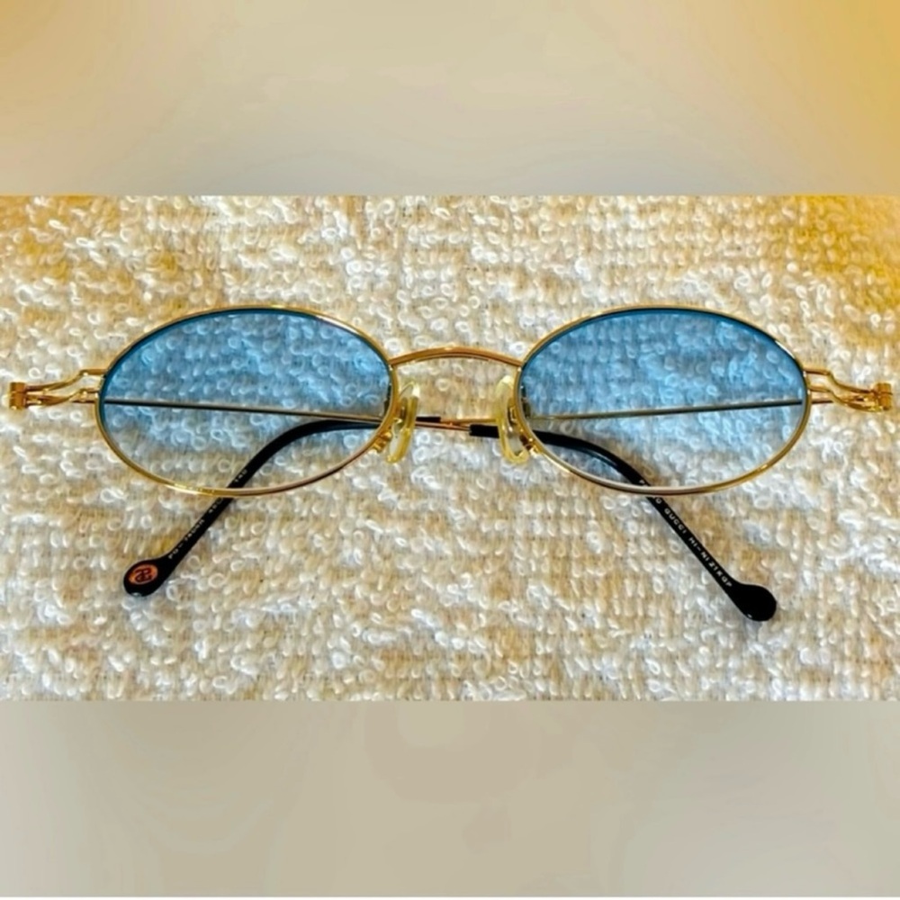 VERY RARE Authentic Gucci Coogi Brand Name Gold Metal Frame Blue Tint Sunglasses - Picture 11 of 14